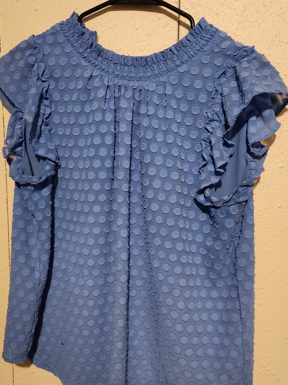 LOFT Blue Swiss Dot Ruffle Sleeve Blouse